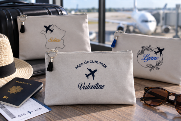 Pochette vacances personnalisée prénom et motif brodés