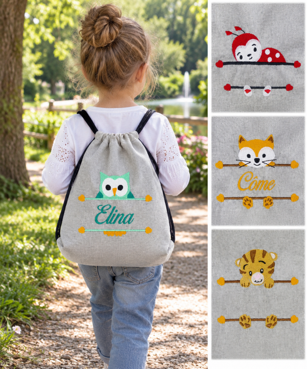 Sac à dos enfant personnalisé prénom et animal brodés