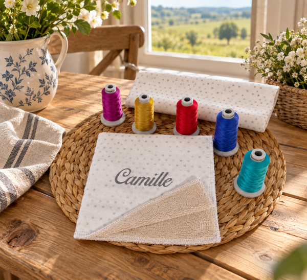 Serviette enfant personnalisée brodée – Coton étoiles & éponge bambou