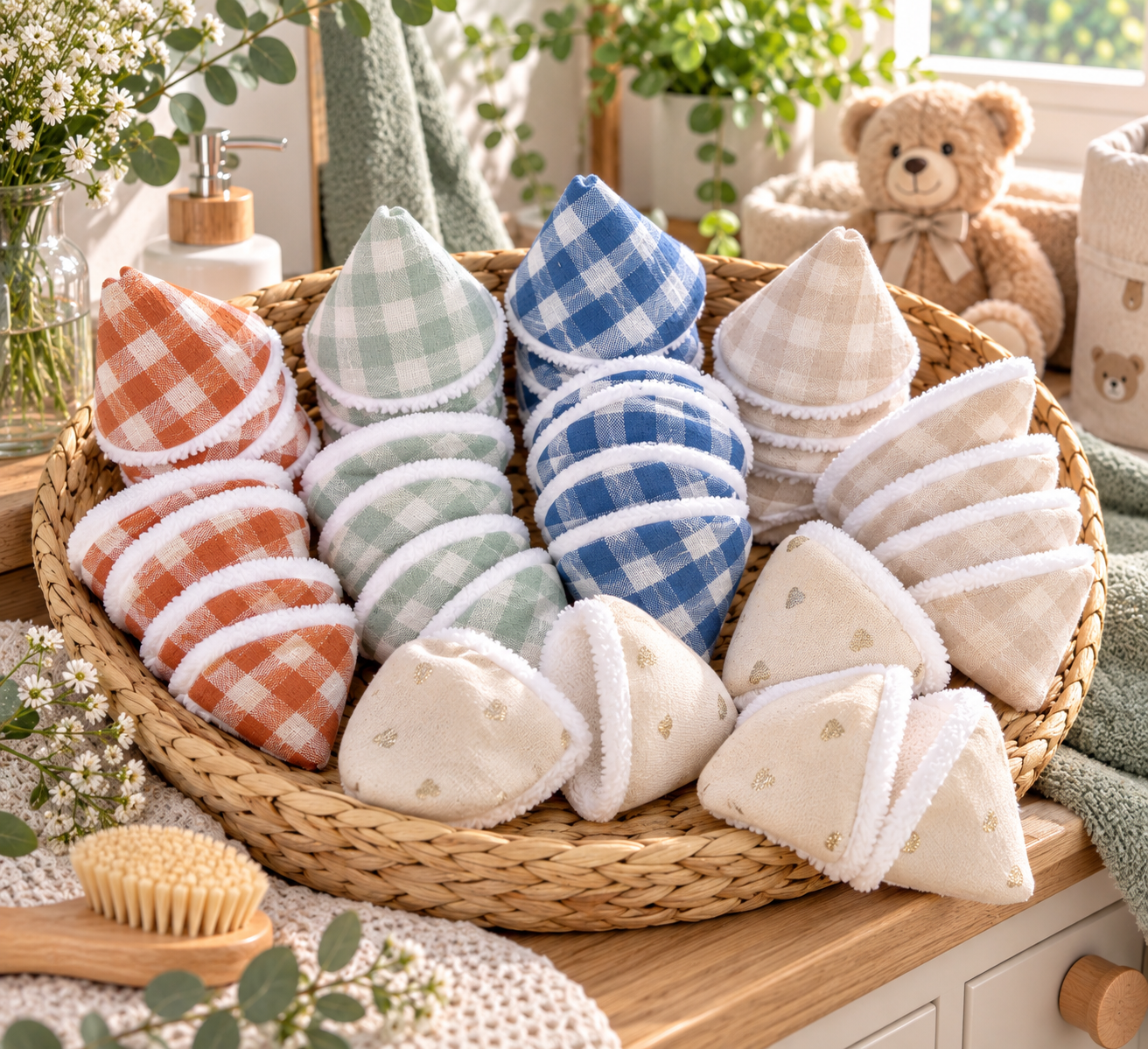 Tipi pipi bébé double gaze Vichy – Lot de 4 ou 8