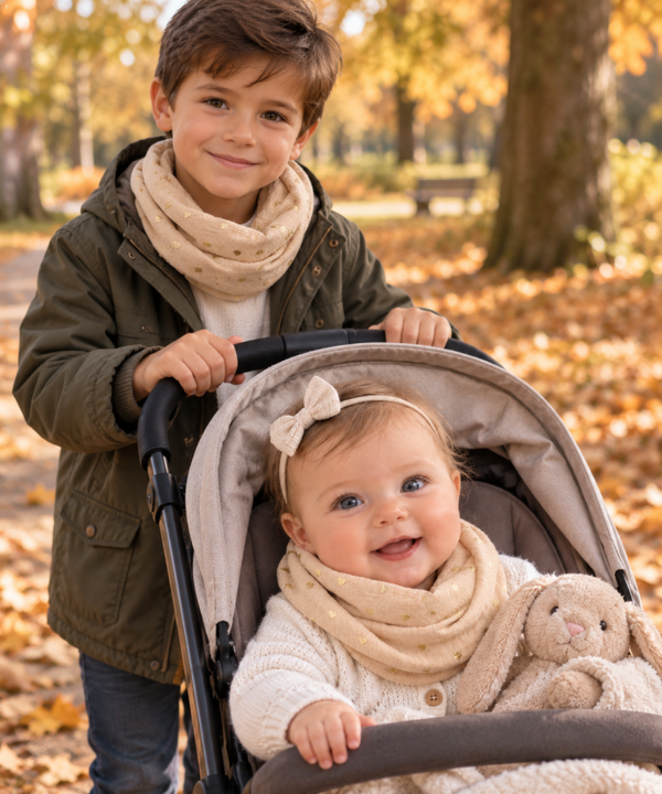 Tour de cou torsadé enfant personnalisé – Double gaze cœurs dorés