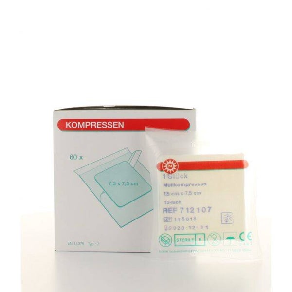 Gaaskompres 7,5x7,5cm 12lgs