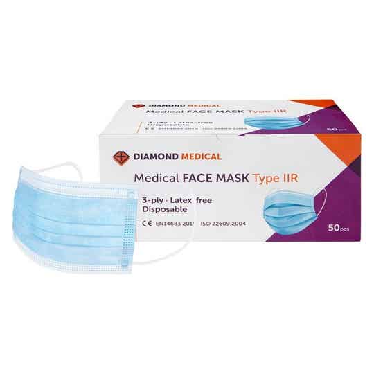 Medisch mondkapje Type 2R 50 stuks 3-laags blauw met elastiek