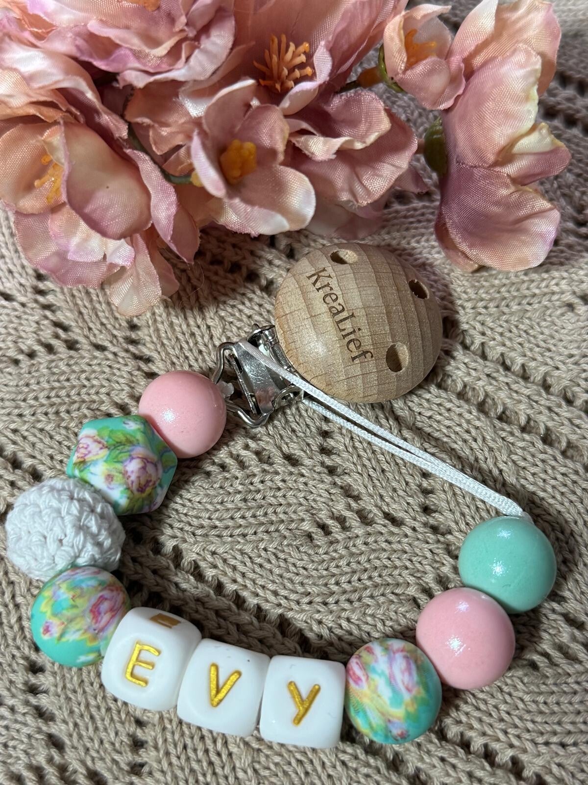 Speenkoord "Evy" Mint/Roze