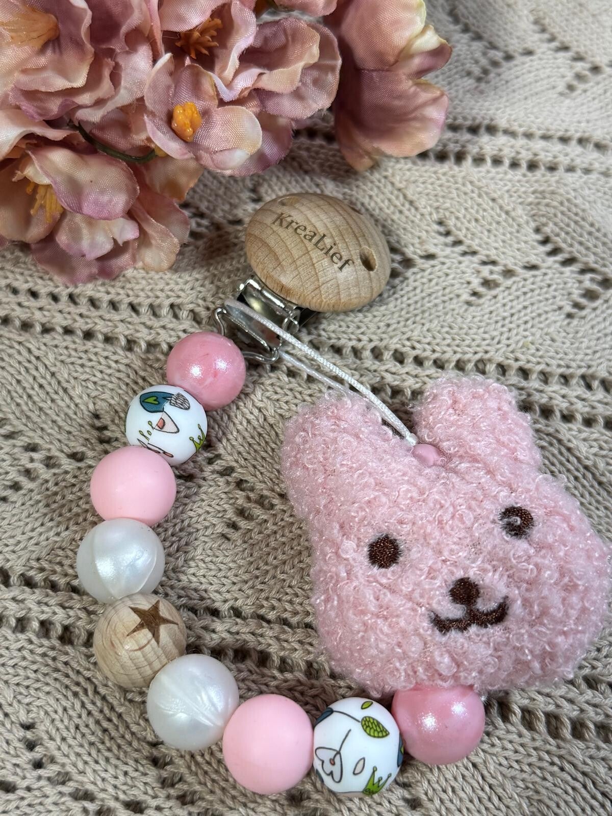 Speenkoord met knuffel  konijn "Roze"