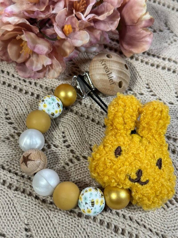 Speenkoord met knuffel konijn "Oker"