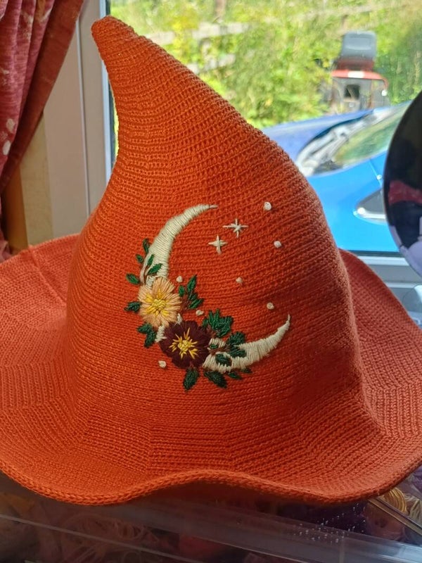 Hand embroidered modern witch hat