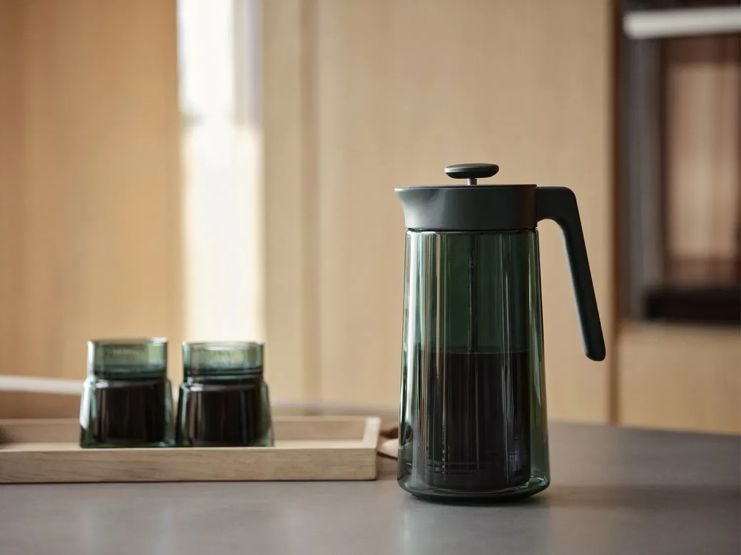 Jacob Jensen Coffee press med 2 stk. dobbletveggede glass