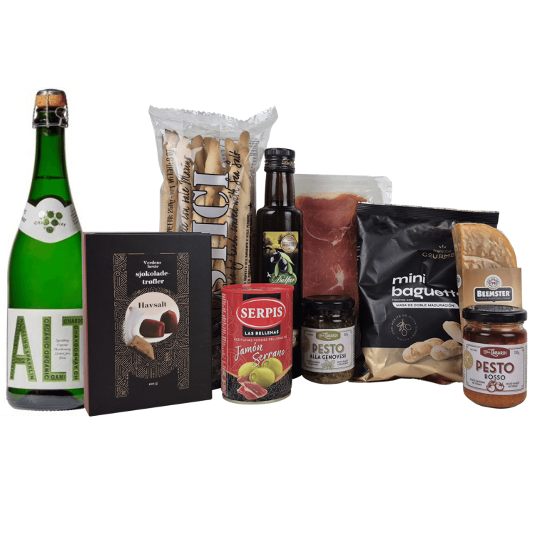 Tapaspakke Spesial Pluss med Sprudlevann – eksklusiv julegave til ansatte 🎄🥂