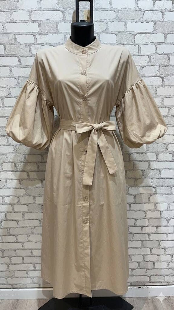 Robe chemise manches bouffantes en coton