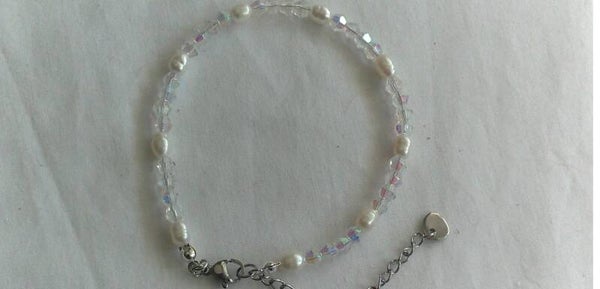 pulsera de cristal y pelas de agua dulce