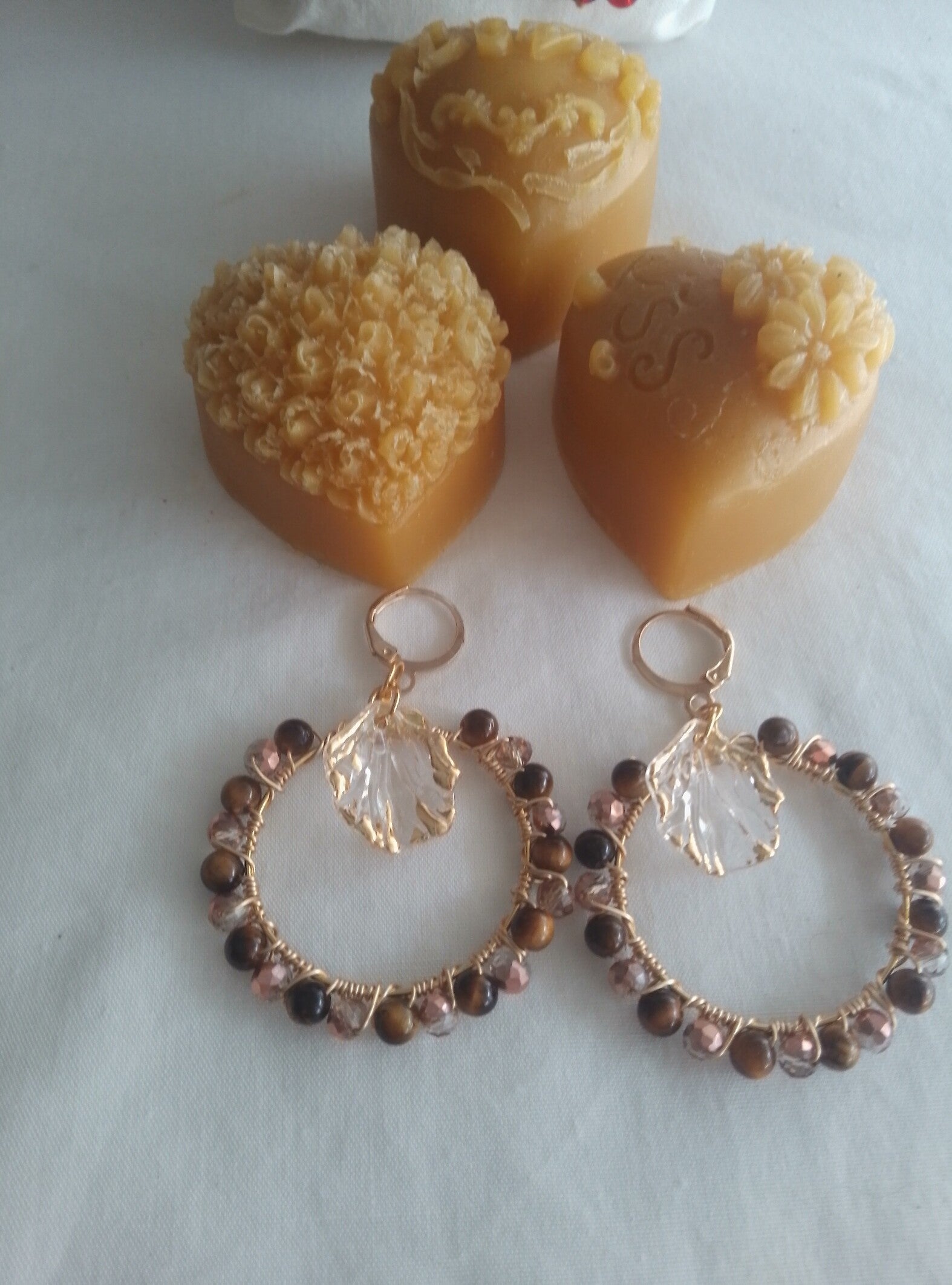 Pendientes de aro con piedras ,ojo de tigre