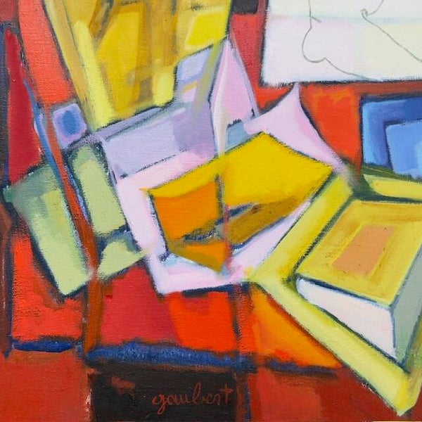 Composition au livre - Roland GAUBERT - 100x100cm