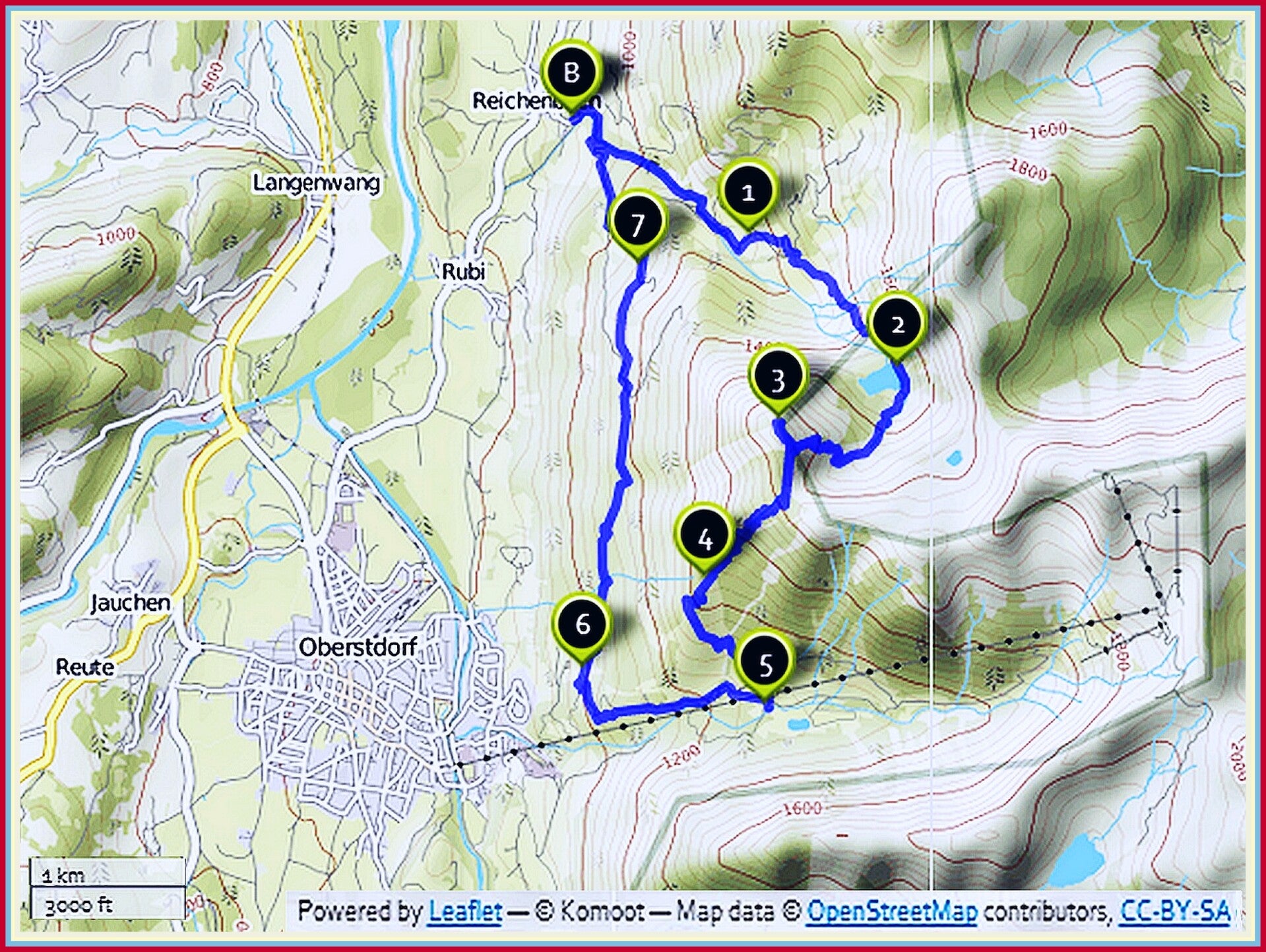 Route Map Karte Reichenbach Gaisalpe Rubihorn Vordere Seealpe Wallrafweg Oberstdorf Allgäu