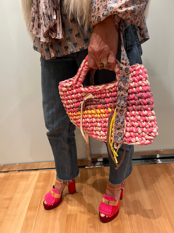 Häkeltasche bunt rosa/gelb