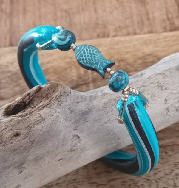 Jonc turquoise - gris foncé