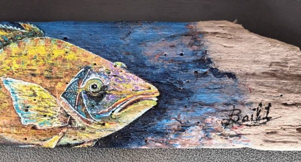 Peinture sur bois  55x11cm - Poisson exotique