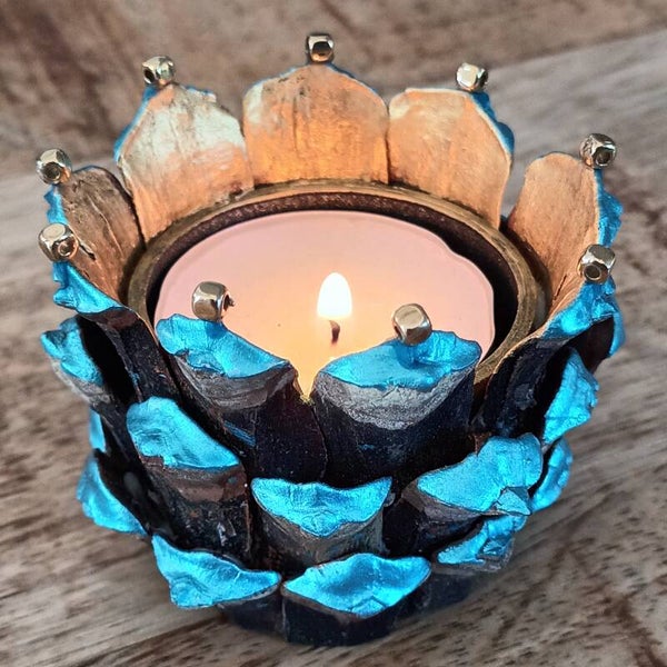 PHOTOPHORES bleu turquoise et or Pack de 3