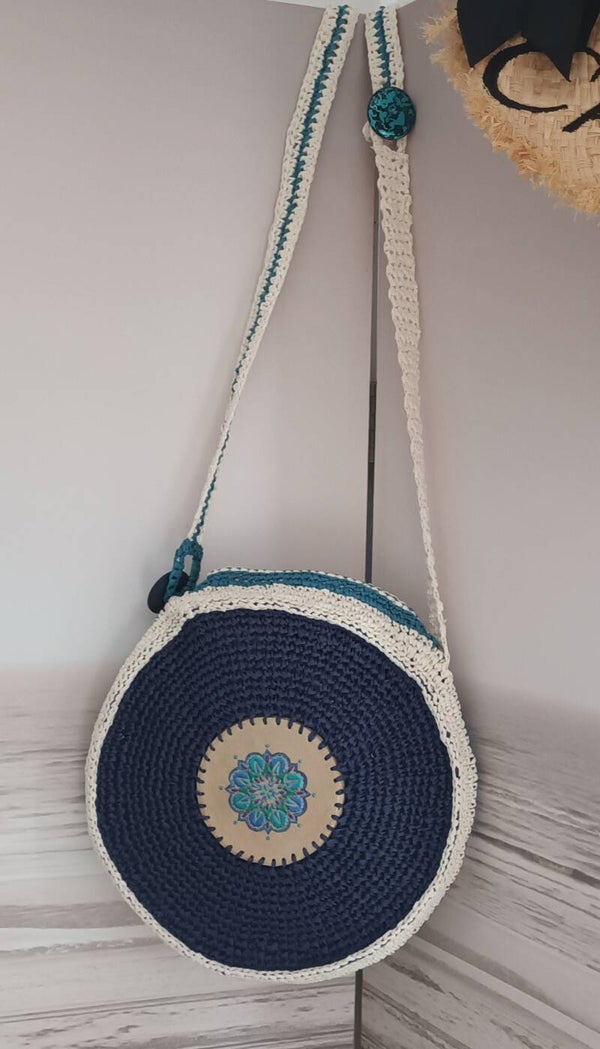 Sac à main "WOOD'IS" Bleu jeans  ¤27cm et sa bandoulière amovible