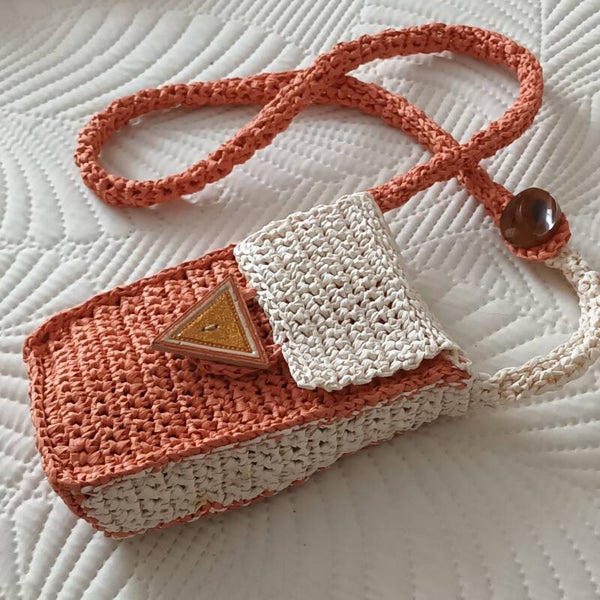 Sac portable "WOOD'IS" mandarine et écru 18x11x3,5cm
