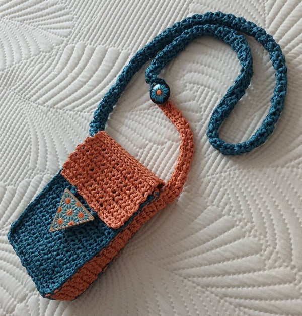 Sac portable "WOOD'IS" pétrole et mandarine 18x11x3,5cm