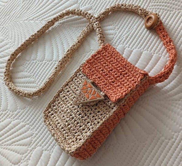 Sac portable "WOOD'IS" naturel et mandarine 18x11x3,5cm