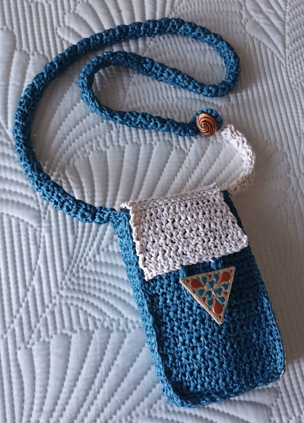 Sac portable "WOOD'IS" pétrole et écru 18x11x3,5cm