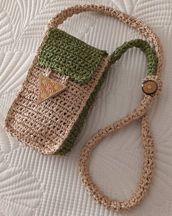Sac portable "WOOD'IS" naturel et vert nature 18x11x3,5cm