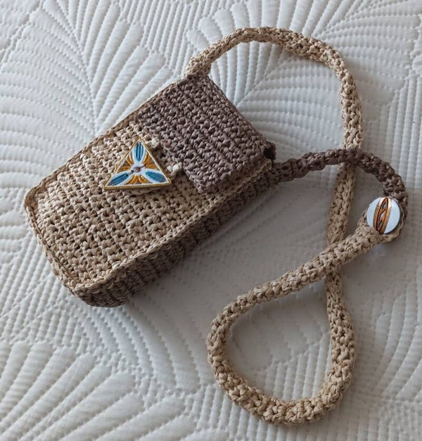 Sac portable "WOOD'IS" naturel et taupe 18x11x3,5cm