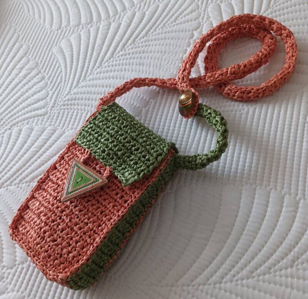 Sac portable "WOOD'IS" mandarine et vert nature 18x11x3,5cm