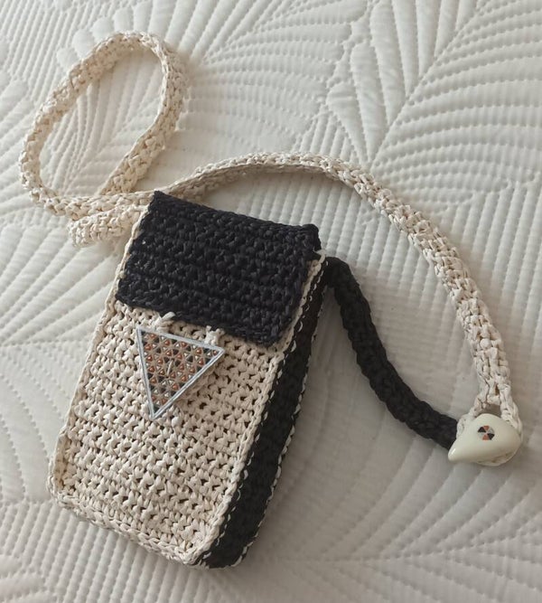 Sac portable "WOOD'IS" écru et noir 18x11x3,5cm