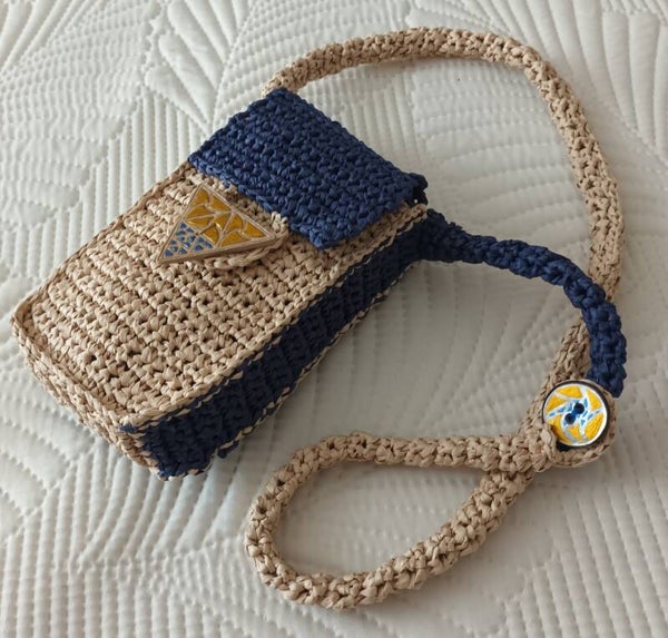 Sac portable "WOOD'IS" naturel et bleu jean 18x11x3,5cm