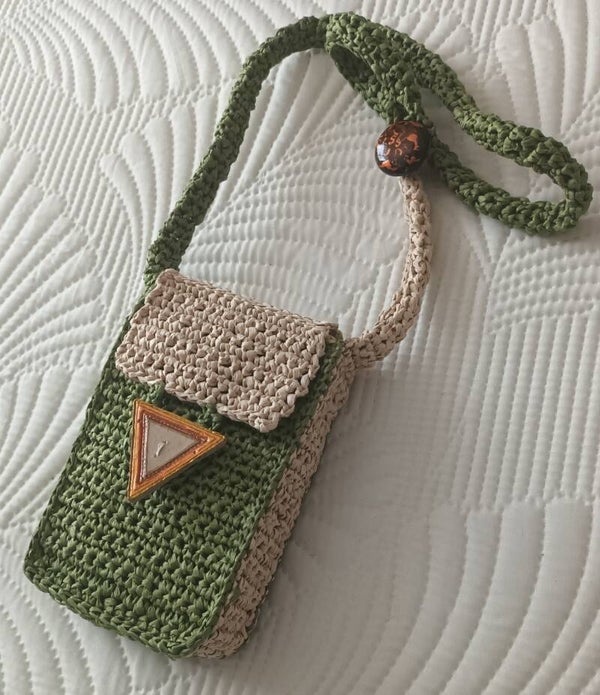 Sac portable "WOOD'IS" vert nature et naturel 18x11x3,5cm