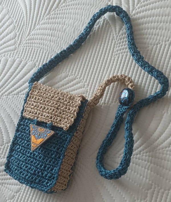 Sac portable "WOOD'IS" pétrole et naturel 18x11x3,5cm