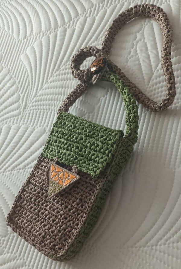 Sac portable "WOOD'IS" taupe et vert nature 18x11x3,5cm