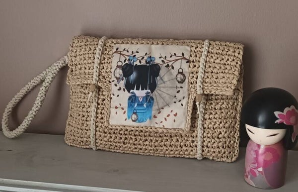 Pochette à main "KOKESHI" Bleue - Naturel