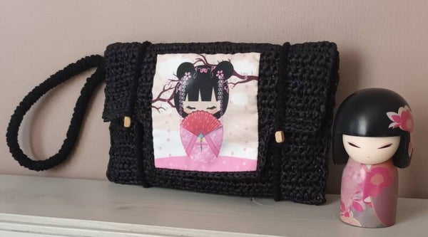 Pochette à main "KOKESHI" Rose- Noir