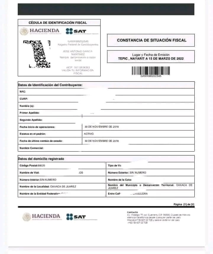 CONSTANCIA DE SITUACION FISCAL (RFC)