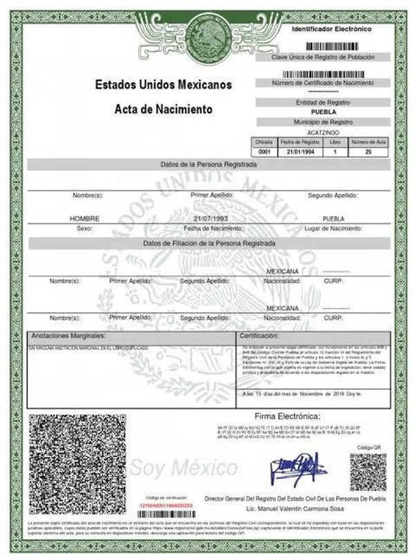 ACTA DE NACIMIENTO CUALQUIER PARTE DE LA REPUBLICA MEXICANA