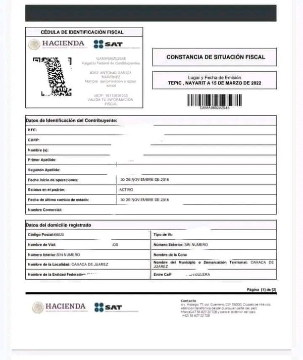 CONSTANCIA DE SITUACION FISCAL (RFC)