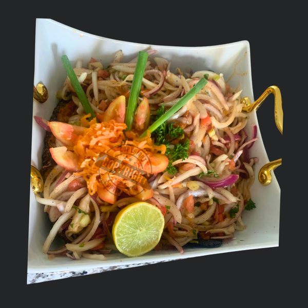 Special fish pompano dish with seasoned vegetables