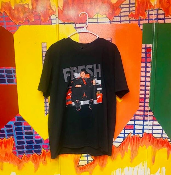 fresh Jordan 4s black red t shirt