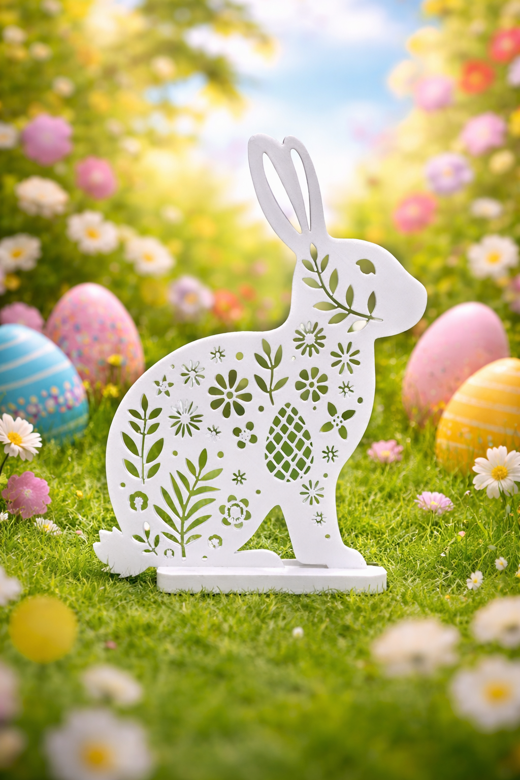 🐰 Lapin Décoratif Thème Pâques – Motifs Floraux