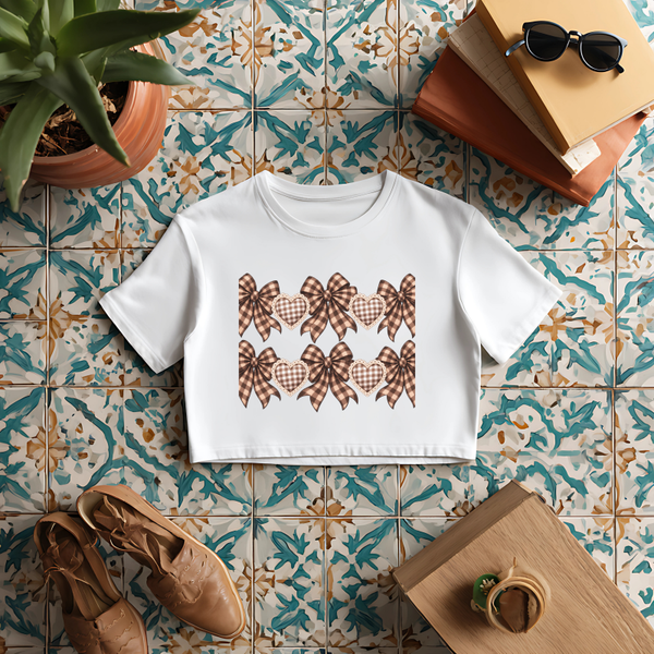 Brown checkered Hearts & Bows