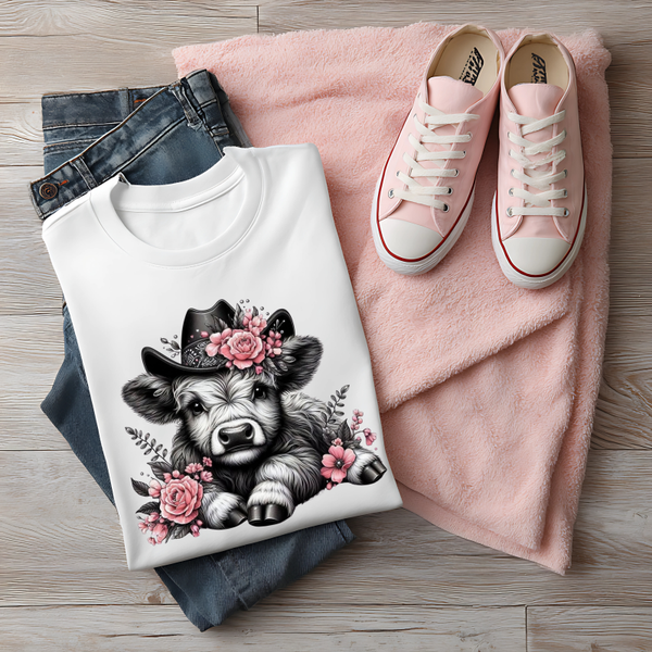 Highland Cow Pink Roses