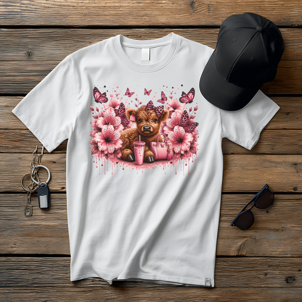 Highland cow (Pink Flowers)