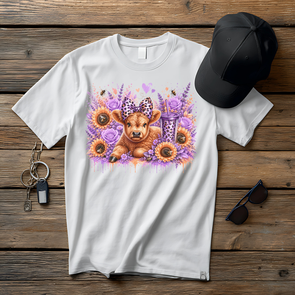Highland Cow (Purple & Orange flowers)