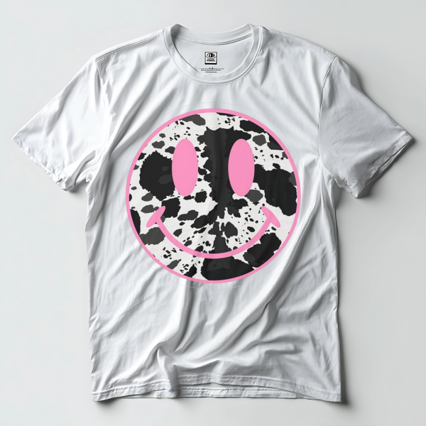 Pink Cow Print Smiley Face