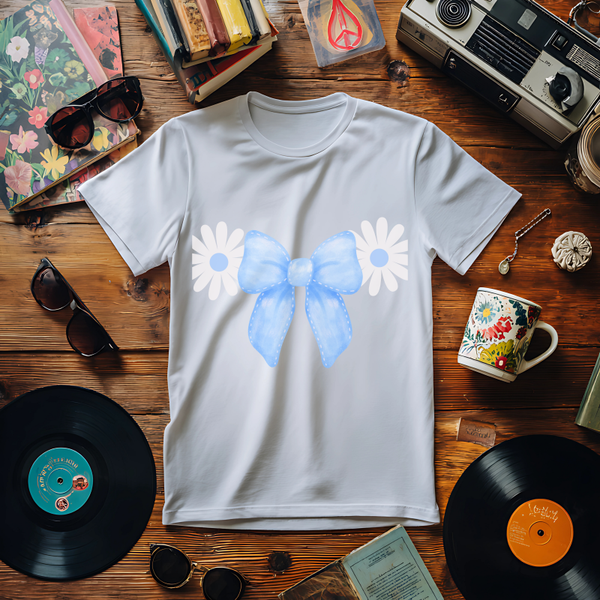 White Daisy + Blue Bow
