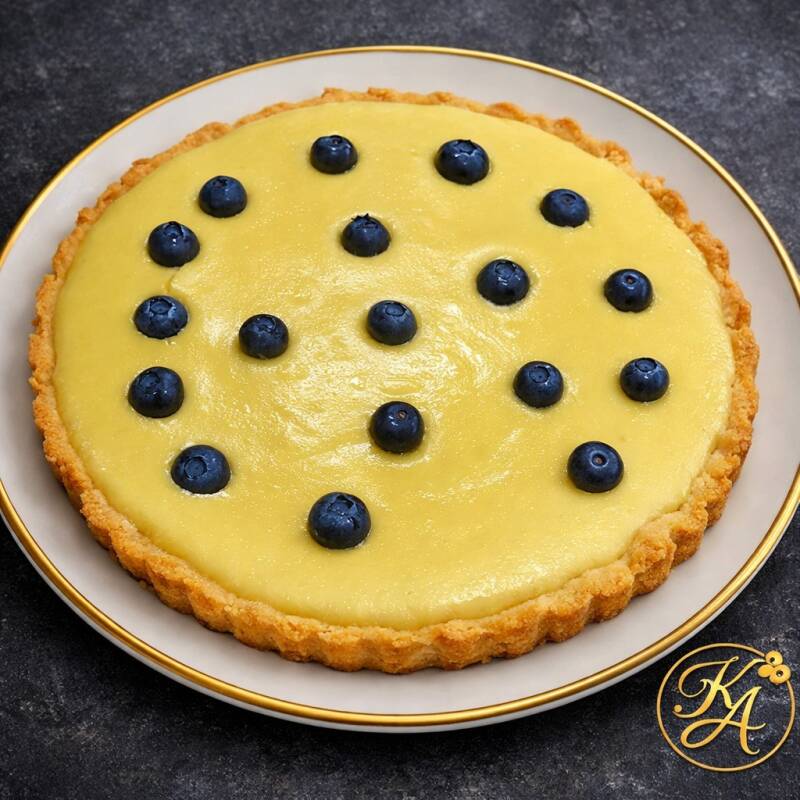 Crostata chetogenica alla ricotta e limone con mirtilli freschi. Base keto friabile con crema morbida al limone e ricotta, decorata con mirtilli. Ricetta senza zucchero, perfetta per una colazione o dessert chetogenico.